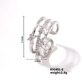 Detailed size specifications for the silver butterfly triple-layered open ring for women - Silver with White Zirconia