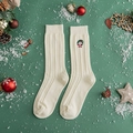 Chaussettes de Noël blanc crème avec broderie Père Noël et texture en maille côtelée - Taille unique / Blanc/Père Noël