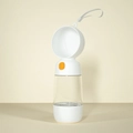 Portable pet water bottle in white and orange with transparent container and lanyard - Water + Food Storage / White