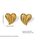Golden heart-shaped stainless steel earrings featuring a unique horizontal wavy texture - Stainless Steel Striped Heart Hoop