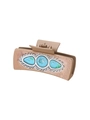 Western style beige leather hair claw clip with blue turquoise stones and white lace pattern - Beige Blue Gem Lace (90173)
