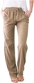 Dames losse wijde broek van katoen en linnen in kaki met trekkoord in de taille - S / Khaki