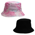 Pink and blue tie-dye bucket hat alongside a classic black outdoor sun cap - Style 8-Pink Blue Tie-Dye Bucket Hat
