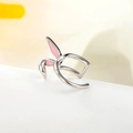 Cute silver rabbit ear cuff with pink enamel detail, unique clip-on earring for women - Rabbit Ear Cuff (Single Piece)