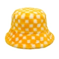 Texture dettagliata del cappello a secchiello in peluche a scacchi gialli e bianchi - M (56-58cm) / Giallo