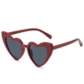 Fashionable red heart-shaped sunglasses with dark lenses and a glossy glitter finish - Burgundy Frame Grey Lens