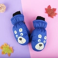 Blue winter kids' cartoon bear mittens with thick thermal lining and windproof cuffs - One Size / Blue Bear / 3-6 Years