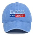 Detailed embroidery of Harris 2024 campaign logo on light blue washed cotton baseball cap - Light Blue