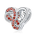 S925 sterling silver heart charm with red stone and MOM engraving for DIY bracelets - 925 Silver / January Birthstone