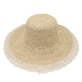 Elegant wide brim straw sun hat for women with white lace edge and foldable design - One Size / Camel