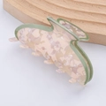 Pince à cheveux en acétate marbré rose et ivoire avec des contours vert clair - Vert Bambou (A7-4-22)