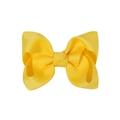 Detail of yellow grosgrain ribbon bow hair clip showing textured fabric and knot detail - Yellow
