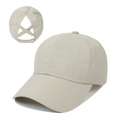 Beige quick-dry ponytail baseball cap with breathable mesh and elastic cross bands - Adjustable / Khaki