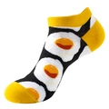 Funny fried egg pattern low cut cotton socks in black and yellow contrast colors - One Size (36-44) / C17 Black Fried Egg