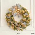 50 cm Weihnachtsfranz mit goldenen Beeren, gestreiften Schleifen und LED für die Tür - 50cm / Silber Gestreifter Schleifenkranz (Mit Lichtern)