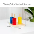 Wooden vertical ring stacker toy with red yellow and blue rings for toddler learning - 3-Color Vertical Ring Stacker