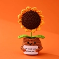 Handmade crochet sunflower potted plant with positive quote card and cute smiley face base - Positive Potted-Sunflower Dark Color (10cm)