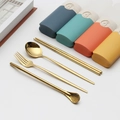 Golden stainless steel portable cutlery set with colorful eco-friendly storage cases - Style B Gold