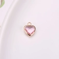 Colgante de corazón de cristal rosa facetado con borde dorado para joyería artesanal - 6mm / Rosa