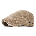 Adjustable khaki corduroy flat cap for men and women featuring vintage metal buckle - Adjustable / Khaki