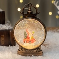 Vintage bronze Santa sleigh lantern with swirling silver glitter snow effect - Santa in Car