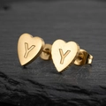 Minimalist gold heart stud earrings with letter Y engraving for women - Letter Y / Gold