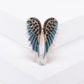 Elegant gold-tone angel wing brooch with blue gradient enamel and dark blue rhinestones - Blue
