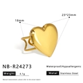 Detailed spec diagram of a gold heart locket ring showing dimensions and waterproof features - Adjustable Open / Mirror Photo Locket Heart Style (NB-R24273)