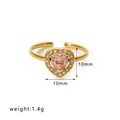 Vintage heart-shaped gold stainless steel open ring with pink zircon stones - Heart Pink (HF-J1309-PK)