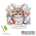 DIY acrylic diamond painting kit featuring a cat and rabbit ears with colorful eggs - Cat and Rabbit