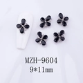 Detail of 9x11mm black flower nail charms with alloy base and crystal rhinestones - Black Gem - Silver Tone Base (MZH-9604)