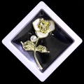 Exquisite gold rose brooch with white petals and a pearl accent in a gift box - Rose Style (XZ149)