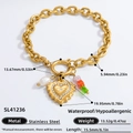 18k gold plated stainless steel bracelet featuring pearls and a crystal heart charm - Colorful Flower Heart Pearl Pendant Style (SL41236)