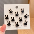 Set of 10 black enamel rabbit brooches with gold plating on white display card - Rabbit Head Shape Style