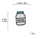 Jar shaped Feelings embroidery patch with 6.5x4.8cm measurement details on white background - Feelings Blue Bottle