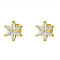 Golden flower stud earrings with six white marquise gemstones in a floral arrangement - Six-Petal Flower (E0025) / Gold
