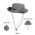 Gray packable outdoor hiking hat with adjustable wind cord and quick-dry waterproof fabric - One Size (54-58cm) / Gray