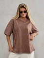 Retro washed brown oversized 100% cotton T-shirt featuring a vintage minimalist aesthetic - Washed Khaki