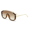 Y2K oversized tortoiseshell shield sunglasses with gold metal frame and gradient lenses - Leopard Frame / Tea Lens