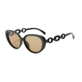 Cat eye sunglasses with chain link temples and brown lenses in a black frame - Black Frame Tea Lens