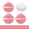 Lot de 3 éponges maquillage roses en forme de larme avec étui de rangement cosmétique - Larme / 3 Pièces / Tarte à la fraise (3 pièces en tube)