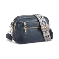 Sac bandoulière en cuir PU bleu marine avec motif damier et large sangle tissée - Bleu