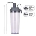Grey lid 1.2cm wide Tritan straw cup for boba tea with magnetic handle and cleaning brush - 24oz / Dark Grey(830)