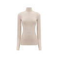 Slim fit high neck knitted T-shirt in apricot wool-tencel blend with vertical ribs - S / Flesh Pink