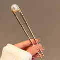 Elegant U-shaped gold hairpin with a large lustrous white pearl for chic hairstyling - Double Prong Pearl Gold