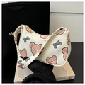 Cremefarbene Schultertasche mit braunem Bärenmotiv und grauen Schleifen-Details - Weiß