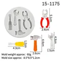Silicone tool mold for DIY cake decorating featuring wrench, hammer, and pliers shapes - 3# Round Tool Mix / Gray