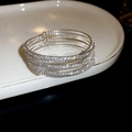 Detailed view of silver zircon flower double-layer bracelet with sparkling stones - 6# Triple Silver Cross Bangle