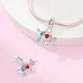 Silver angel olive charm bead with peace dove and heart hand on snake chain bracelet - PAC1331-Bless Love and Peace 3-in-1 Dangle