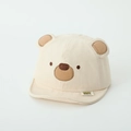Close-up of soft beige baby cotton cap with 3D bear ears and detailed embroidery - 50cm (1-3 Years) / Off White